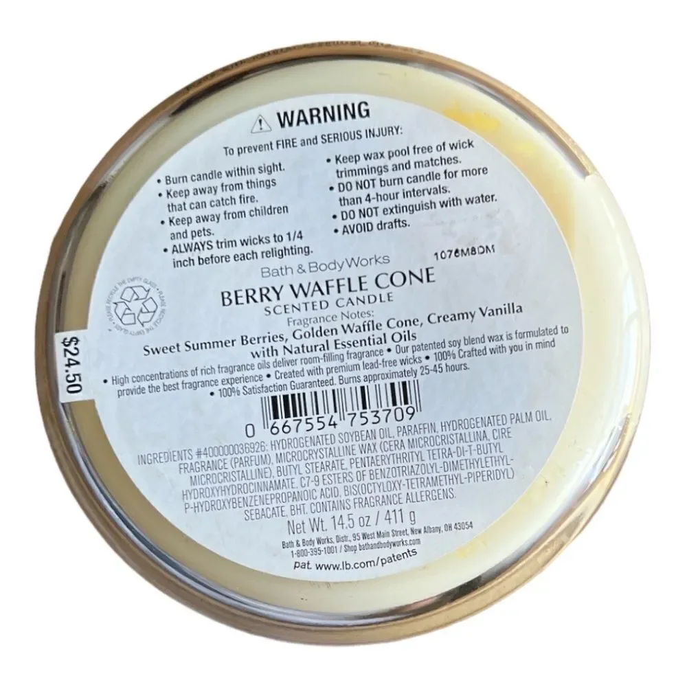 🆕 Bath & Body Works 3 Wick Candle Berry Waffle Cone - Picture 3 of 3